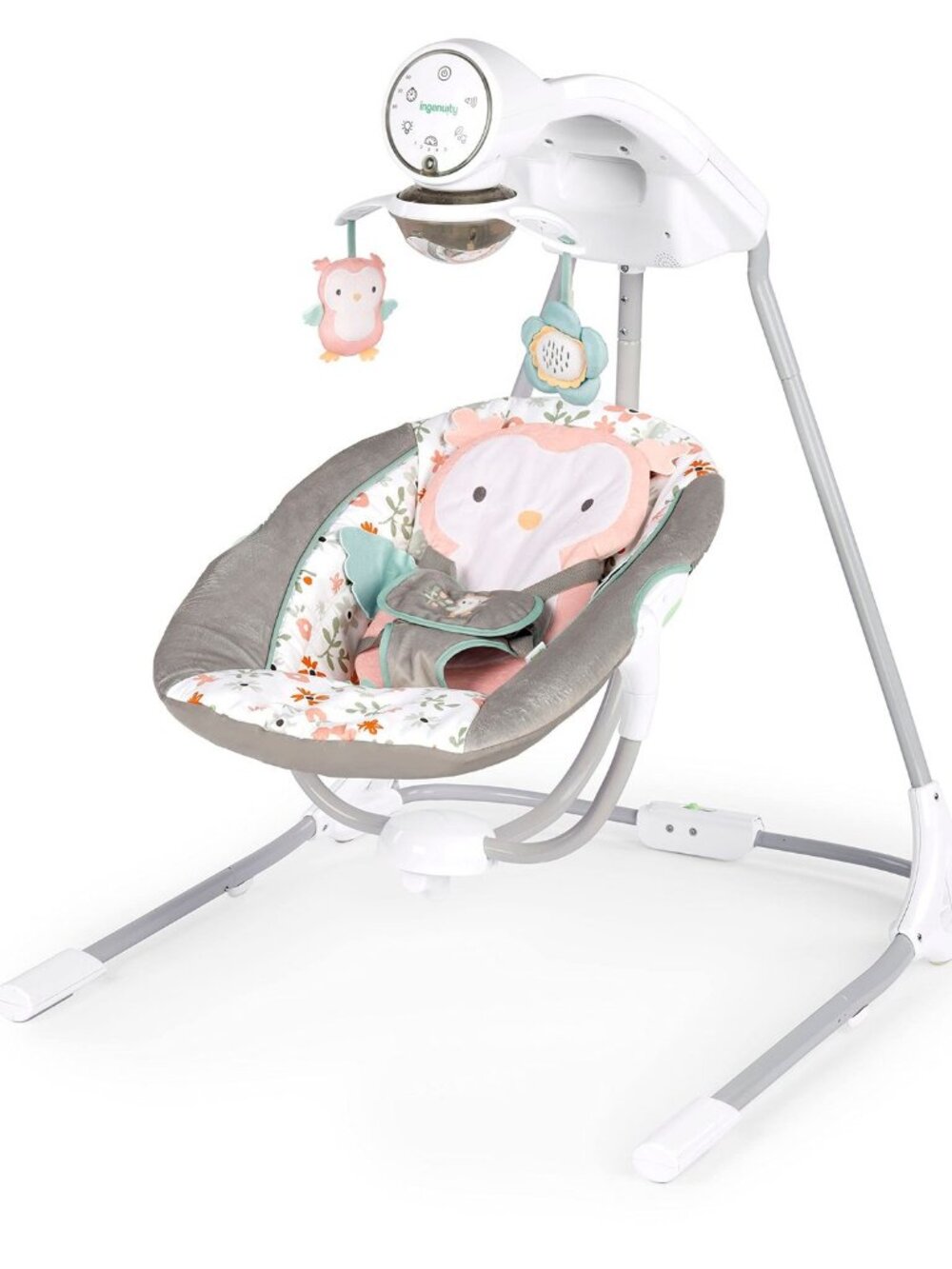 Baby Swing Gray Pink Rotating Seat 5 Speeds 20 Melodies